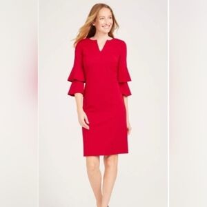 J. McLaughlin Red Long Sleeve Dress with Ruffle Detail Small